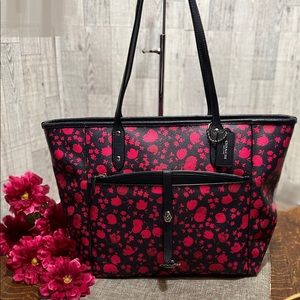 🌺COACH 🌺Prairie City Pouch Calico Floral Print Silver/Midnight Pink Ruby Tote